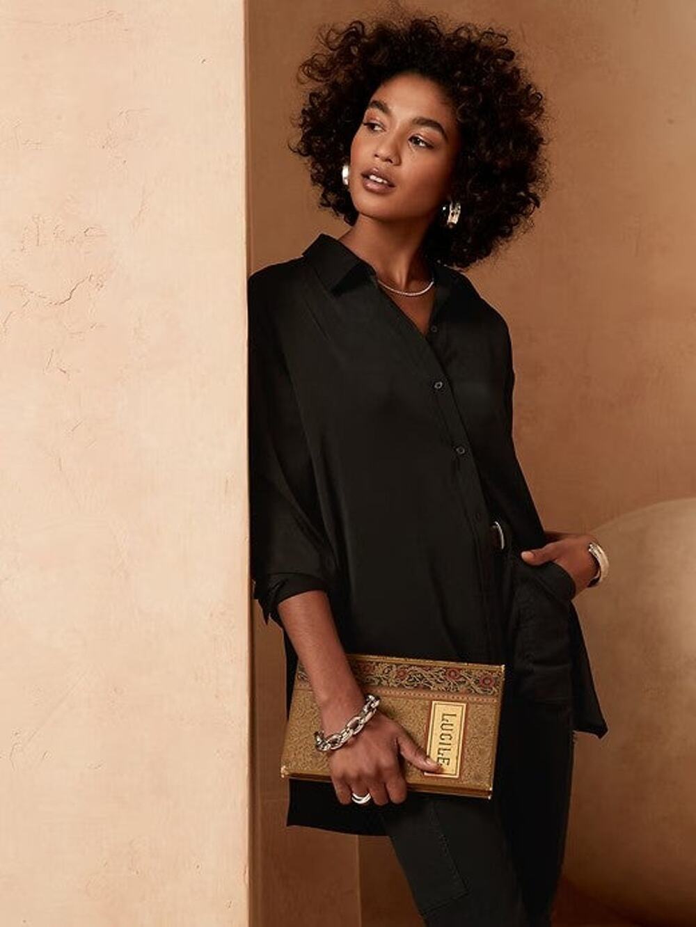 Banana Republic Factory Silky Oversized Long Sleeve Shirt - M